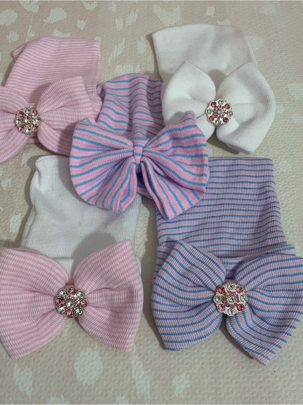 Newborn Baby Girls  Bow Hats - Pink, White, Blue